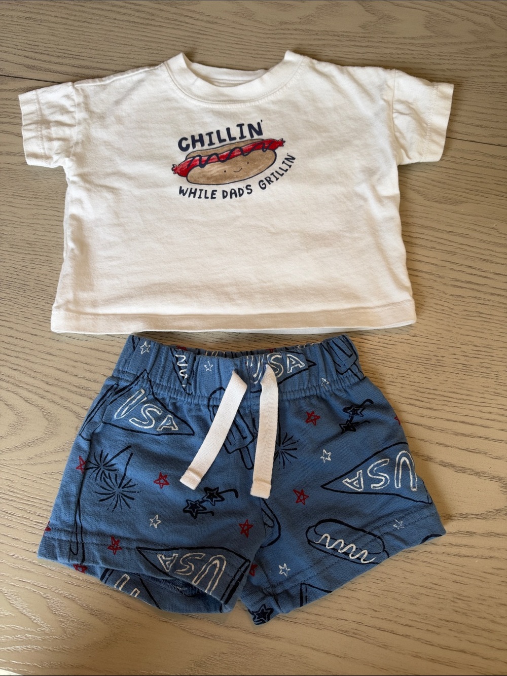 Carter's White Tee & Blue USA Print Shorts Set
